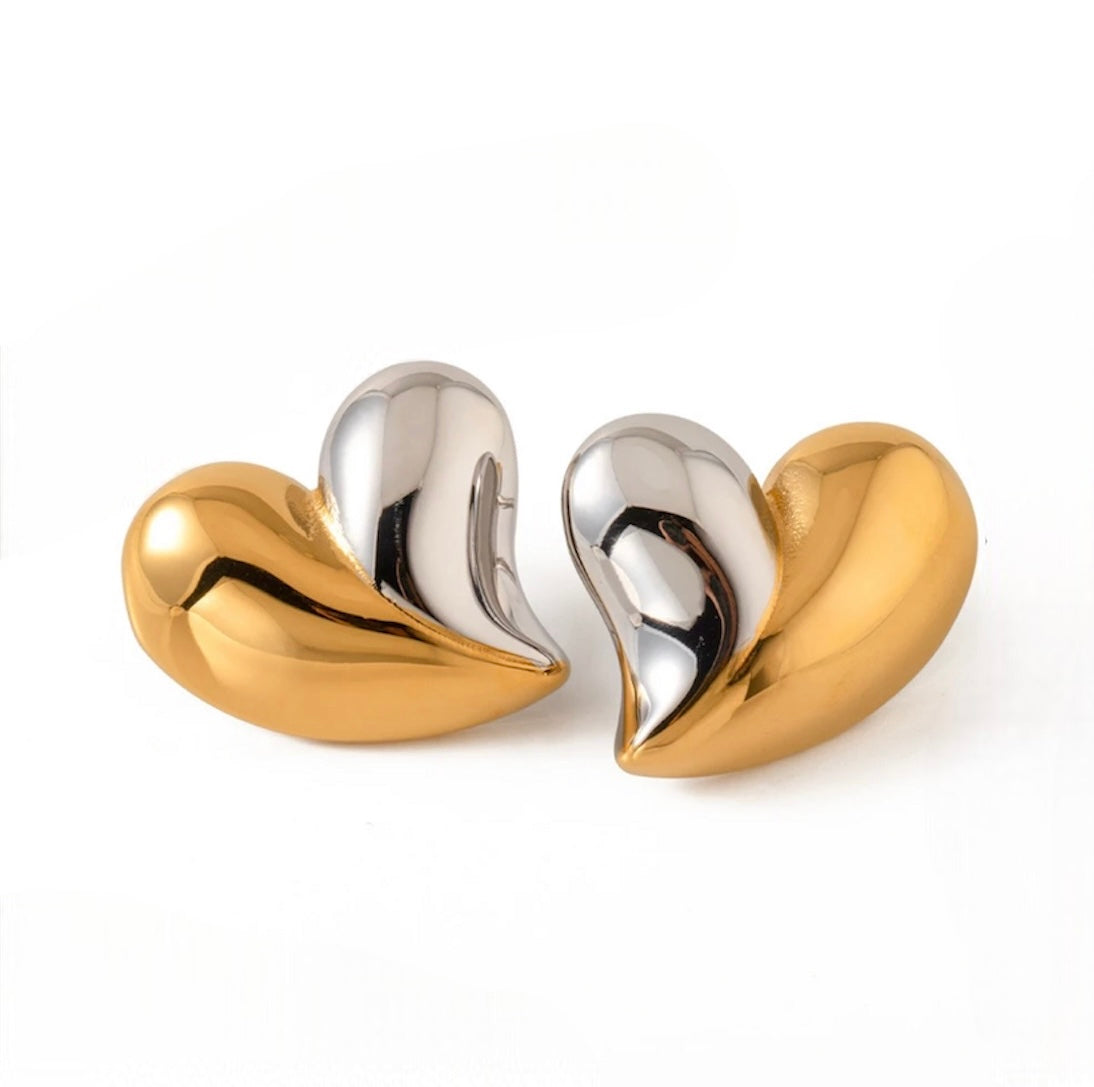 2 Tones Heart Earring